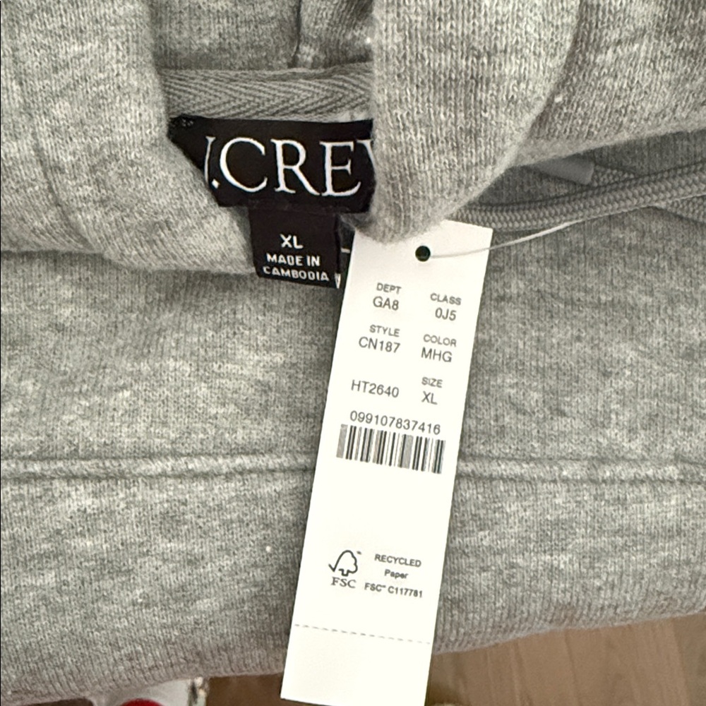 NWT J. Crew Grey Heritage Terry Hoodie, size XL - Picture 5 of 8
